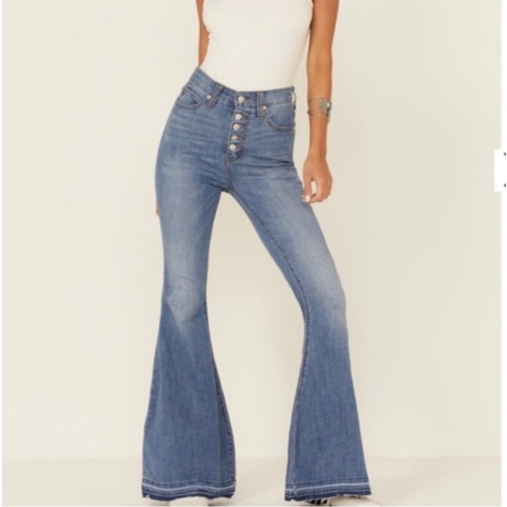 We The Free Medium Blue Button-Fly Flare Jeans - Picture 2 of 9